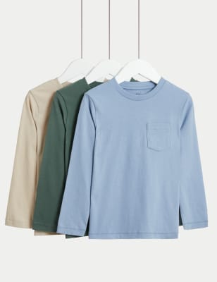 

Boys M&S Collection 3pk Pure Cotton Plain Tops (2-8 Yrs) - Medium Blue Mix, Medium Blue Mix