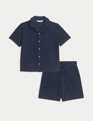 

Boys M&S Collection 2pc Pure Cotton Waffle Shirt and Short Set (2-8 Yrs), Navy