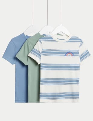 

Boys M&S Collection 3pk Pure Cotton Striped & Plain T-Shirts (2-8 Yrs) - Blue Mix, Blue Mix