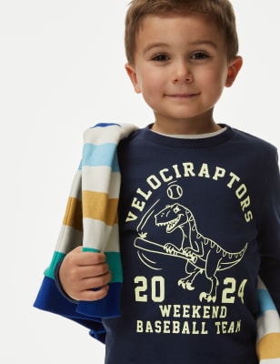 

M&S Collection Oberteil aus reiner Baumwolle mit Dinosauriermotiv (2-8 J.) - Navy, Navy