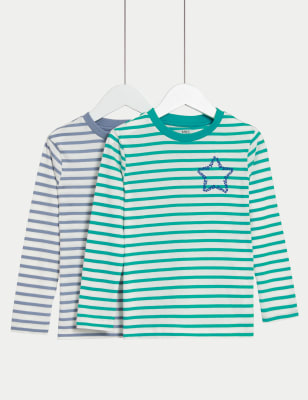 

Boys M&S Collection 2pk Pure Cotton Striped Tops (2-8 Yrs) - Green Mix, Green Mix