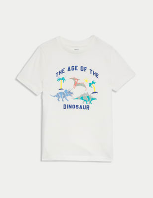 

Boys,Unisex,Girls M&S Collection Pure Cotton Dinosaur T-Shirt (2-8 Yrs) - Ivory, Ivory