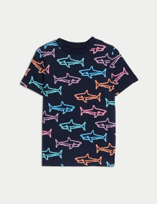 

M&S Collection Camiseta 100% algodón con estampado de tiburón (2-8 años) - Navy Mix, Navy Mix