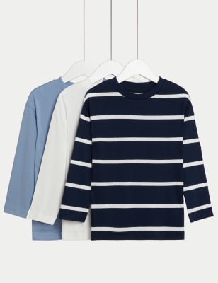 

Boys M&S Collection 3pk Cotton Rich Striped and Plain Tops (2-8 Yrs) - Navy Mix, Navy Mix