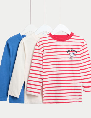 

Boys M&S Collection 3pk Pure Cotton Striped and Plain Tops (2-8 Yrs) - Red Mix, Red Mix