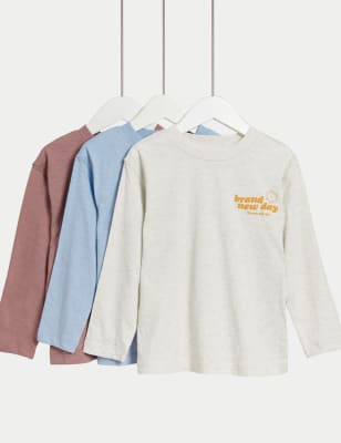 

Boys M&S Collection 3pk Pure Cotton Slogan and Plain Tops (2-8 Yrs) - Grey Mix, Grey Mix