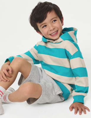 

M&S Collection Gestreifter Hoodie aus reiner Baumwolle (2-8 J.) - Green Mix, Green Mix