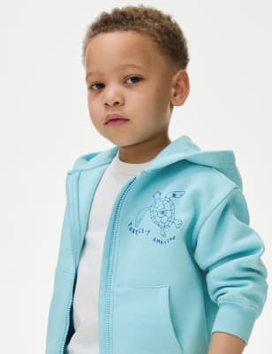 

M&S Collection Reißverschluss-Hoodie mit hohem Baumwollanteil und Schildkrötenmotiv (2-8 J.) - Turquoise, Turquoise