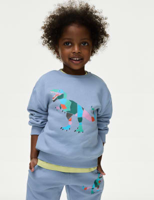 

M&S Collection Sweatshirt mit hohem Baumwollanteil und Dinosauriermotiv (2-8 J.) - Soft Blue, Soft Blue