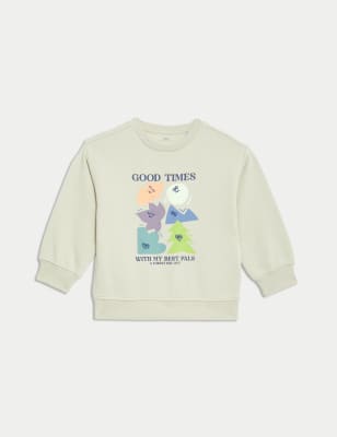 

M&S Collection Sweatshirt mit hohem Bauwollanteil und „Good Times“-Schriftzug (2-8 J.) - Neutral, Neutral