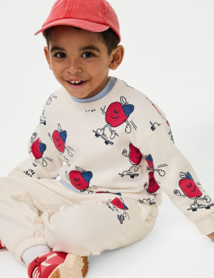 

M&S Collection Sudadera de algodón con estampado de manzanas (2-8 años) - Cream Mix, Cream Mix