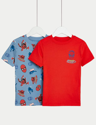 

Boys M&S Collection 2pk Pure Cotton Spider-Man™ T-Shirts (2-8 Yrs), Red Mix