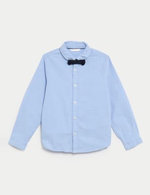 

Boys M&S Collection 2pc Pure Cotton Oxford Shirt with Bow Tie (2-8 Yrs) - Blue, Blue