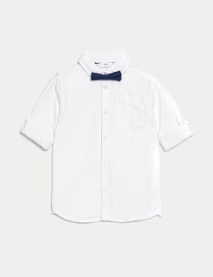 

M&S Collection Conjunto de 2 piezas 100% algodón con camisa y pajarita (2-8 años) - White, White