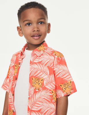 

Boys 2pc Cotton Rich Leopard Shirt and T-Shirt (2-8 Yrs) - Coral, Coral