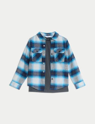 

Boys M&S Collection 2pc Cotton Rich Checked Shirt & T-Shirt Set (2-8 Yrs) - Blue Mix, Blue Mix