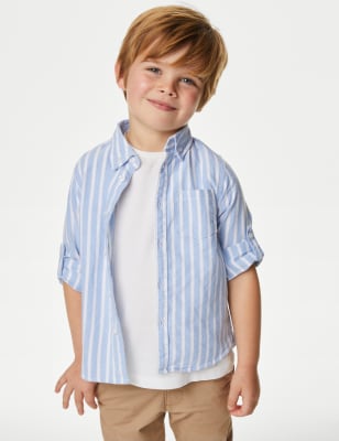 

M&S Collection Camisa Oxford de rayas 100% algodón (2-8 años) - Blue Mix, Blue Mix