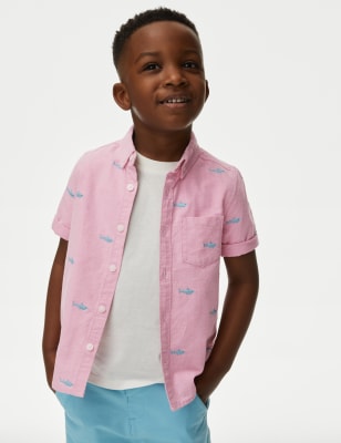 

Boys M&S Collection Pure Cotton Shark Embroidered Oxford Shirt (2-8 Yrs) - Pink Mix, Pink Mix