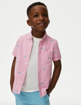 

M&S Collection Camisa Oxford 100% algodón con bordado de tiburón (2-8 años) - Pink Mix, Pink Mix