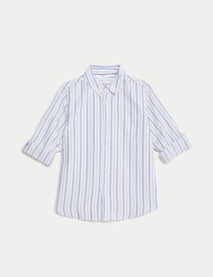 

Boys M&S Collection Pure Cotton Striped Oxford Shirt (2-8 Yrs) - Blue Mix, Blue Mix