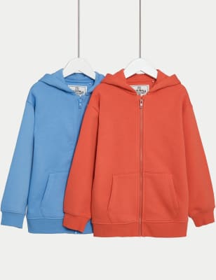 

Boys M&S Collection 2pk Cotton Rich Zip Through Hoodies (2-8 Yrs) - Red Mix, Red Mix