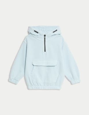 

M&S Collection Hoodie aus reiner Baumwolle mit halbem Reißverschluss (2-8 Jahre) - Blue, Blue