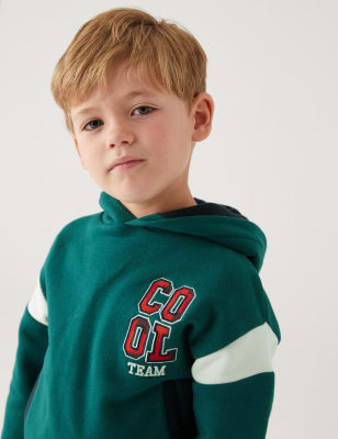 

Boys M&S Collection Cotton Rich Cool Team Slogan Hoodie (2 - 7 Yrs), Petrol Green