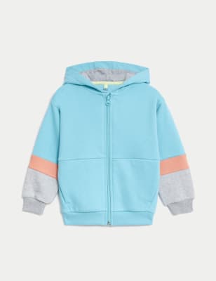 

M&S Collection Sudadera con capucha de algodón de bloques de color (2-8 años) - Blue Mix, Blue Mix