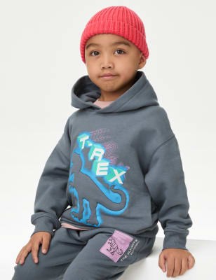 

M&S Collection Sudadera con capucha de algodón de dinosaurio (2-8 años) - Blue, Blue