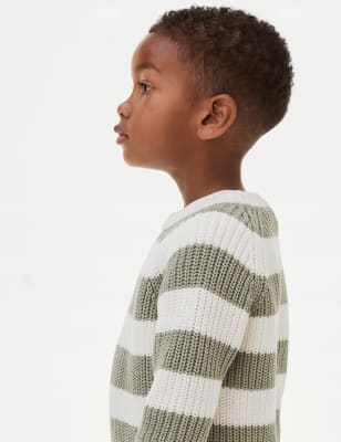 

Boys M&S Collection Pure Cotton Knitted Striped Jumper (3-8 Yrs) - Green Mix, Green Mix