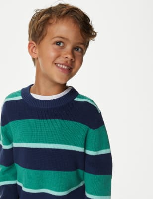 

Marks & Spencer Pure Cotton Knitted Striped Jumper (2-8 Yrs) (BOYS, GREEN MIX, 5-6 Y)