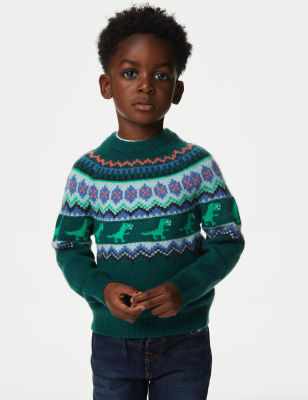 

Boys M&S Collection Dinosaur Fair Isle Jumper (2-8 Yrs) - Green Mix, Green Mix