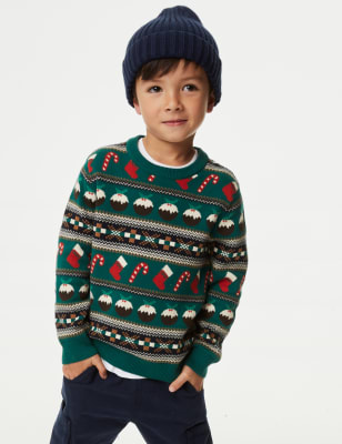 

Boys M&S Collection Pure Cotton Mini Me Christmas Jumper (2-8 Yrs) - Green Mix, Green Mix