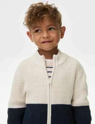 

Boys M&S Collection Pure Cotton Knitted Zip Jumper (2-8 Yrs) - Navy Mix, Navy Mix