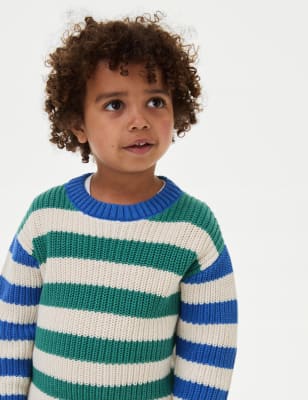 

Boys M&S Collection Pure Cotton Striped Knitted Jumper (2-8 Yrs) - Green Mix, Green Mix