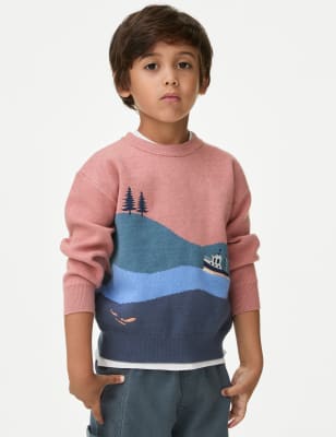 

Boys M&S Collection Boat Scene Knitted Jumper (2-8 Yrs) - Red Mix, Red Mix