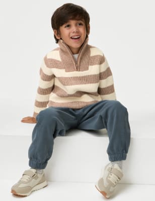 

Boys M&S Collection Striped Knitted Half Zip Jumper (1-8 Yrs) - Brown Mix, Brown Mix