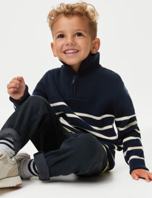 

Boys M&S Collection Pure Cotton Striped Half Zip Jumper (2-16 Yrs) - Navy Mix, Navy Mix