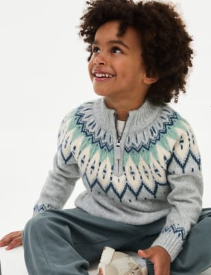 

Boys M&S Collection Fair Isle Knitted Half Zip Jumper (2-8 Yrs) - Grey, Grey
