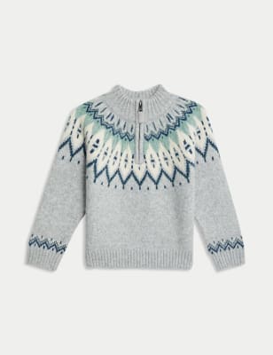 

Boys M&S Collection Fair Isle Knitted Half Zip Jumper (2-8 Yrs) - Grey, Grey