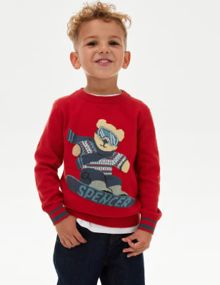 

Boys M&S Collection Pure Cotton Spencer Bear™ Knitted Jumper (2-8 Yrs) - Red, Red