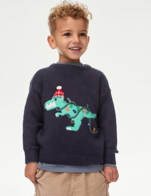 

Boys M&S Collection Christmas Dinosaur Knitted Jumper (2-8 Yrs) - Navy, Navy