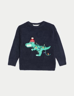 

Boys M&S Collection Christmas Dinosaur Knitted Jumper (2-8 Yrs) - Navy, Navy