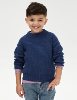 

Boys M&S Collection Cotton Rich Neppy Jumper with Wool (2-8 Yrs) - Blue Mix, Blue Mix