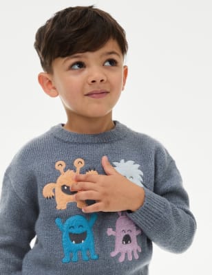 

Boys M&S Collection Monster Knitted Jumper (2-8 Yrs) - Air Force Blue, Air Force Blue