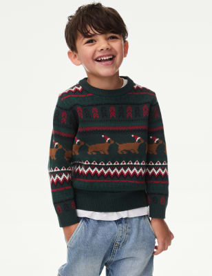 

Boys M&S Collection Cotton Rich Sausage Dog Christmas Jumper (2-8 Yrs) - Dark Green, Dark Green