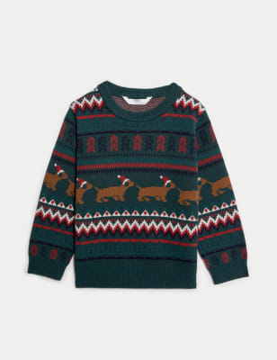 

Boys M&S Collection Cotton Rich Sausage Dog Christmas Jumper (2-8 Yrs) - Dark Green, Dark Green