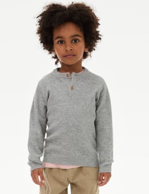 

Boys M&S Collection Henley Knitted Jumper (0-8 Yrs) - Grey, Grey