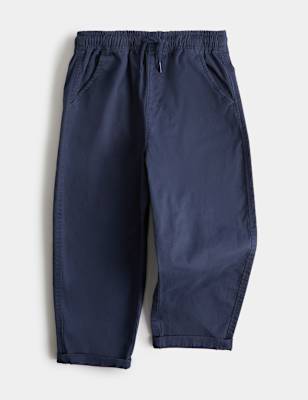 Boys M&S Cotton Rich Pull On Cargo Trousers (2-8 Yrs), Indigo