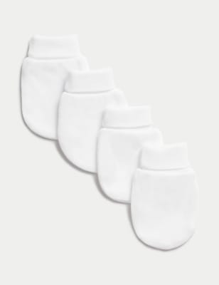 

Unisex,Boys,Girls M&S Collection 4pk Pure Cotton Mittens (0-1 Yrs) - White, White